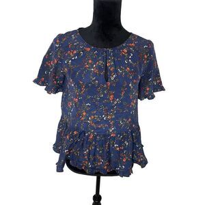 NWT MADEWELL STANZA RUFFLE - HEM TOP IN MOONLESS FLORAL WOMENS SIZE‎ XS